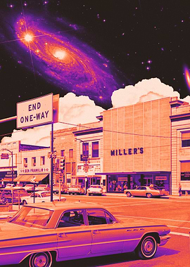 Retro Street Scene with Galaxy