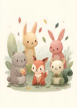 Cute Woodland Animals Gathering