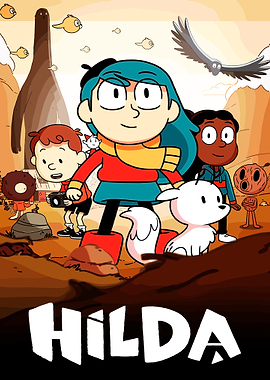 Hilda and friends in a fantasy landscape