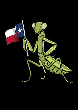 Praying Mantis Holding Texas Flag