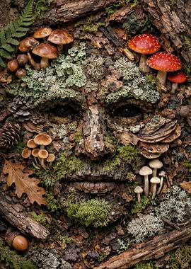 Forest Face Made of Natural Elements