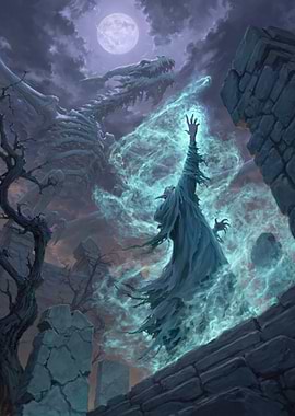 Necromancer and Skeleton Dragon