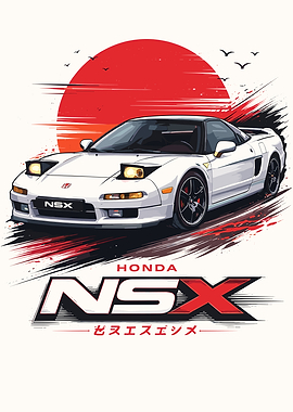 Honda NSX with Japanese Sun' Poster, picture, metal print, paint