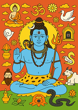 Shiva and Buddha with Om Symbol