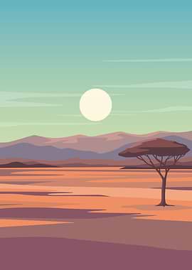 African Savannah Sunset Landscape