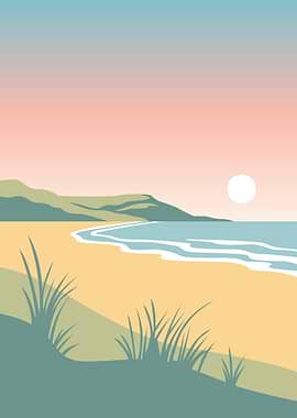 Minimalist Beach Sunset Landscape