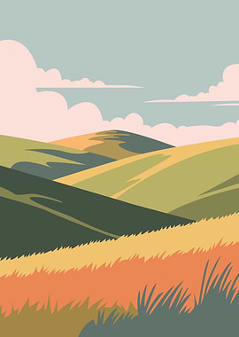 Stylized Rolling Hills Landscape