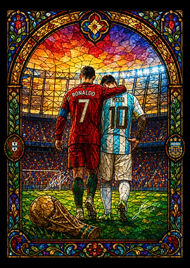 Ronaldo and Messi in Stained Glass