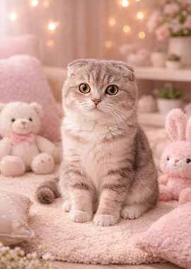 Cute Scottish Fold Kitten with Toys
