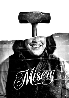 Misery movie poster with sledgehammer
