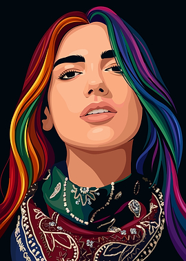 Dua Lipa with Rainbow Hair and Scarf