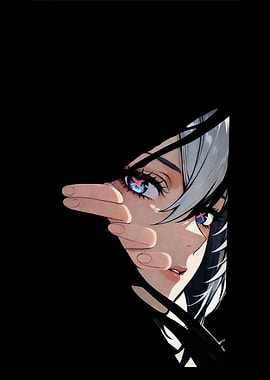 Anime Girl Peeking Through Black Fabric