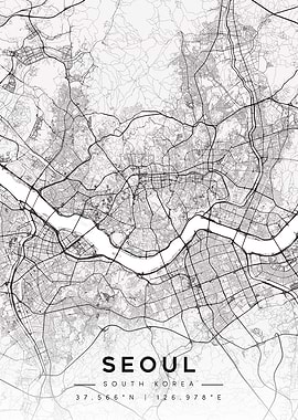 Seoul South Korea Map Art Minimalist