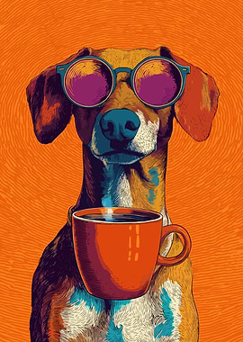 Dog with Sunglasses and Coffee