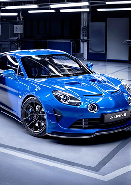 Blue Alpine Sports Car in Workshop