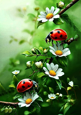 Ladybugs on Daisy Flowers