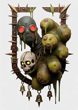 Grotesque Sculpture with Gas Mask and Skull