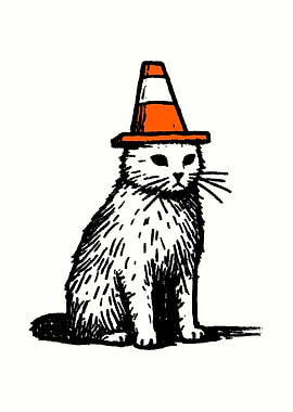 Cat Wearing a Traffic Cone Hat
