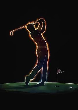 Golfer Swinging with Fiery Outline