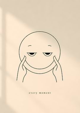 Minimalist smiley face with hands