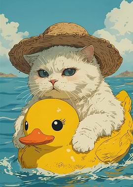 Cat on a Duck Float