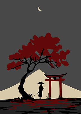 Samurai Under a Red Tree