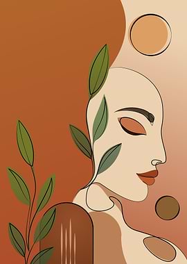 Abstract Woman Face with Leaves
