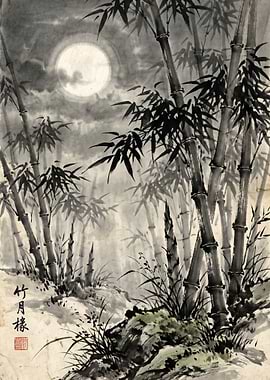 Bamboo Forest Under the Moon
