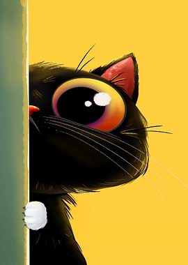 Peeking Black Cat with Big Eyes