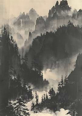 Misty Mountain Landscape Painting