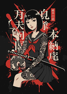 Crimson Silence Inked Samurai Girl