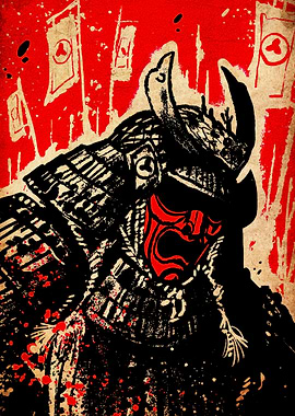 Samurai Warrior with Red Mask