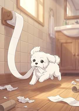 Mischievous Puppy Unravels Toilet Paper