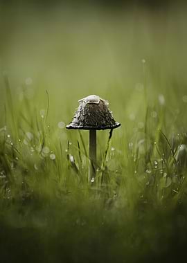 Mushroom in Dewy Grass