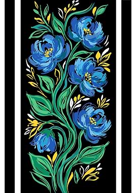 Blue Floral Brushstroke Art