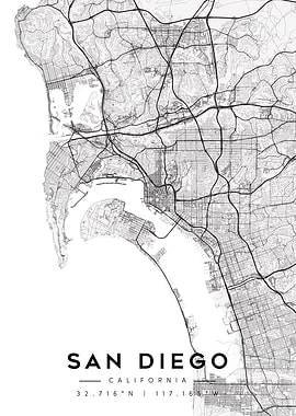 San Diego California Map Minimal