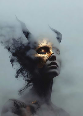 Demonic Figure with Golden Mask