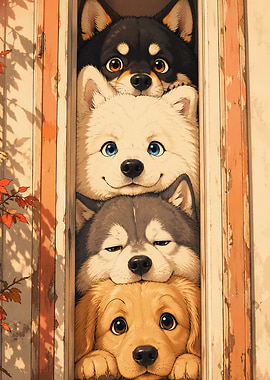 Curious Dogs at the Window