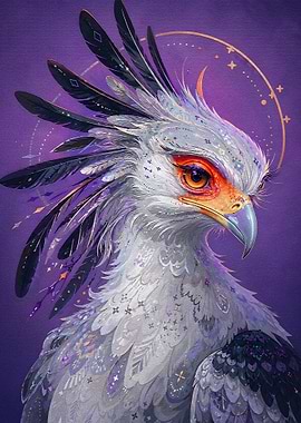 Secretary Bird Portrait with Celestial Accents