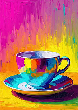 Vibrant Abstract Coffee Cup and Saucer