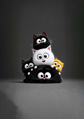 Stack of Cute Cartoon Cats