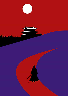 Samurai on a path to a castle