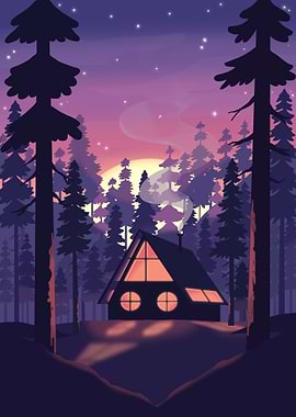 Cozy Cabin in a Twilight Forest