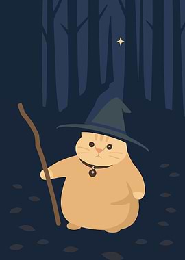Cat Wizard in a Dark Forest