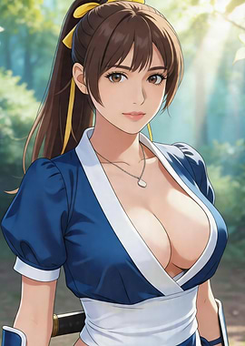 Anime Samurai Woman in Blue Outfit