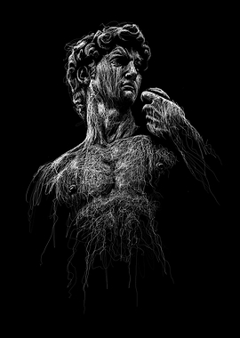 Michelangelo David Statue Line Art - Modern Renaissance Minimalist Black & White Wall Art