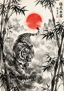 Tiger and Bamboo Painting