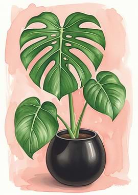 Monstera Plant in Black Pot