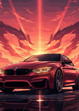 Red BMW M4 with Dragon Sky