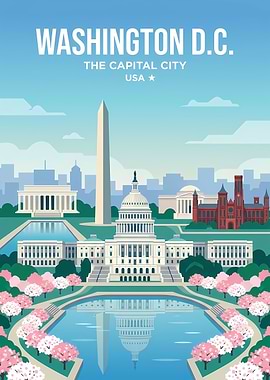 Washington D.C. Skyline with Cherry Blossoms
